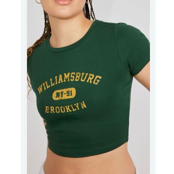 Garage Women's XS Green Cropped Graphic T-Shirt Urban Casual - Picture 1 of 7